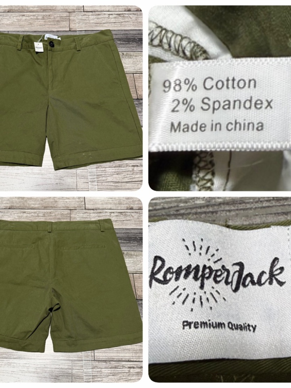 Romperjack Chino Shorts Men’s M Green (Inseam 6) Stretch Casual